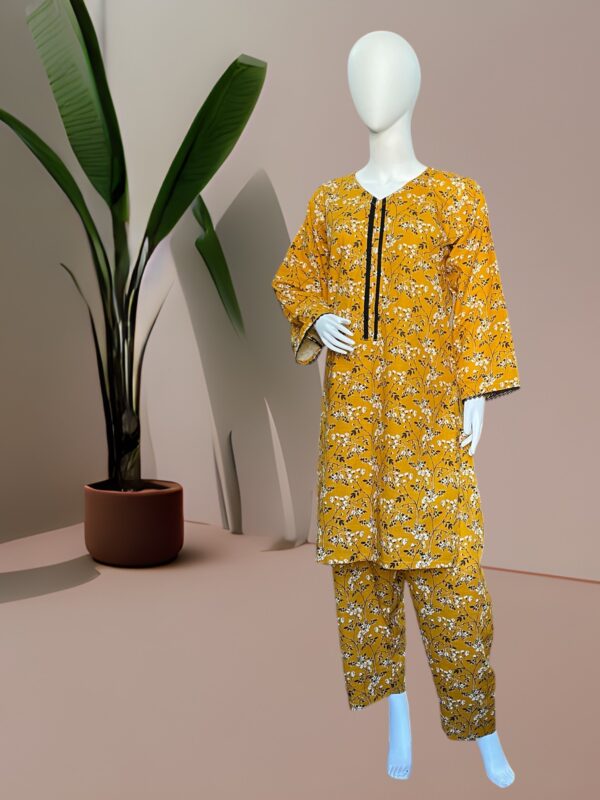 Autumn Yellow khaddar 2 Pc Suit - Image 2