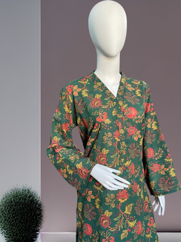 Floral Green 2 Pc khaddar - Image 3