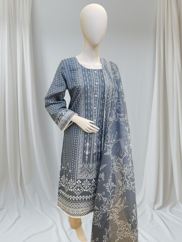 Grey Lawn Shirt Dupatta 2 Pc - Image 3